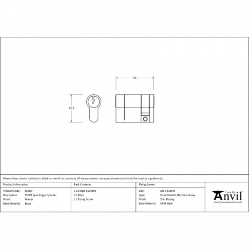 Pewter 35/10 5pin Single Cylinder